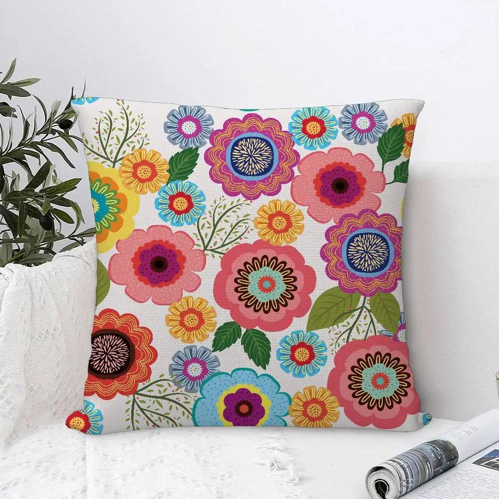 Home Decor Colorful Floral Pattern Decorative Pillow Covers Pattern Cushion Cover Suitable for Sofa Bedroom Car Pillow Cover