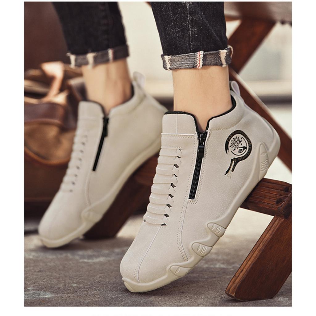 High-top Leather Shoes Men, A Stirrup Side Zipper Casual, Korean Leather Five Fingers White Shoes Tide Shoes