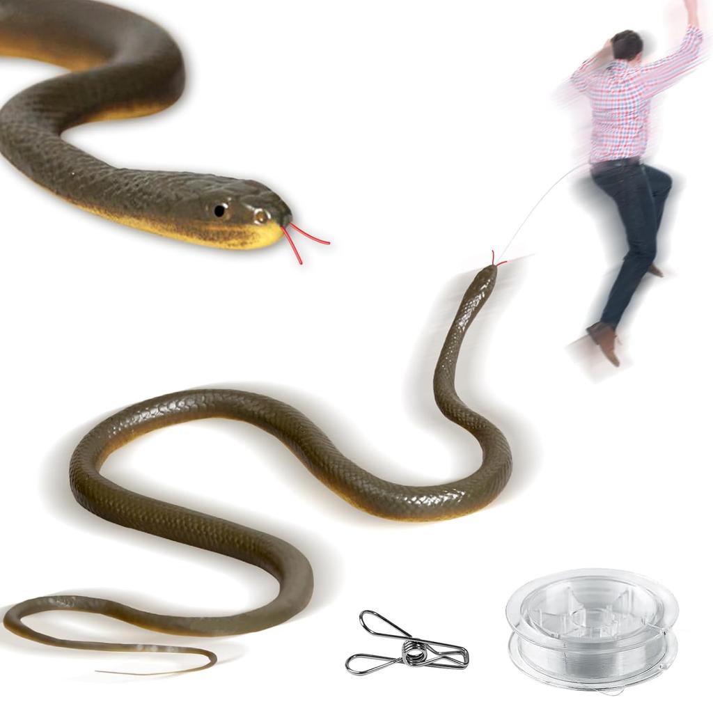 43.3 Inch Snake Prank with String Clip Golf Realistic Rubber Snake Model Tricky Toy Gags & Practical Jokes Halloween Party Favor