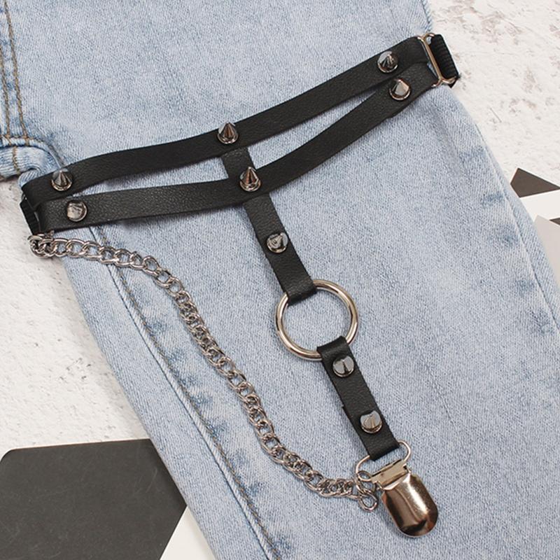 Girls Leg Clips Punk Leg Garter Belt Thigh Clipss Black Body Clips Festival Rave Body Clips with Dangle Chain Decor