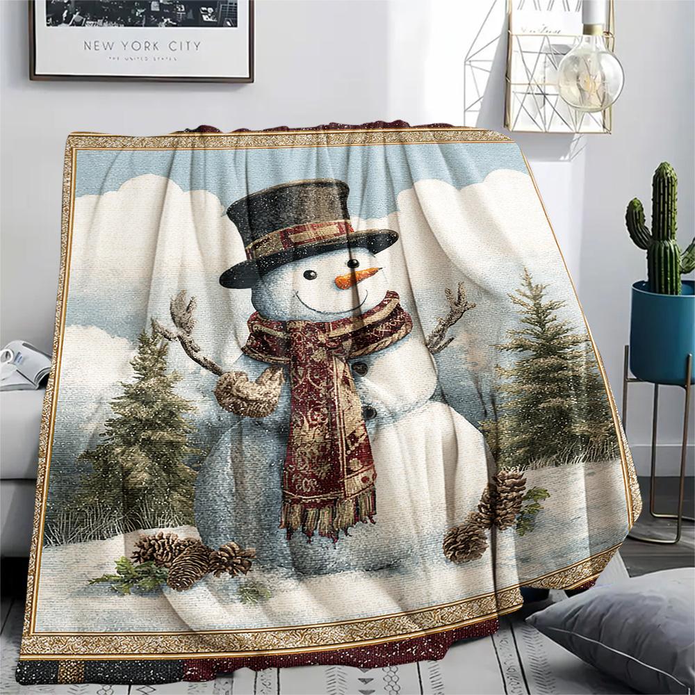 snowman Print Flannel Blanket, High quality Comfortable for All Seasons, Home Decor, Warmth and Comfort, Perfect for Christmas Gifts