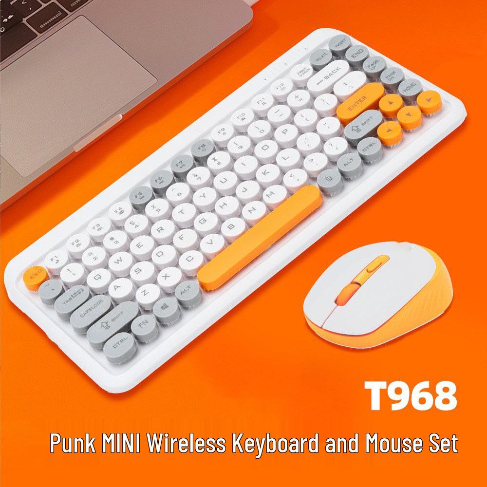 T968 Retro Wireless Punk Keyboard & Mouse Set - Colorful 2.4G Hot Sale