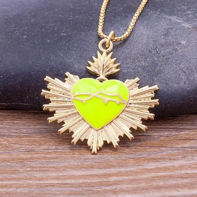 

Nidin Enamel Dripping Oil Christian Jesus Sacred Heart Medal Pendant Men Women Catholic Religious Chain Necklace 4 Colors Choice жовтий