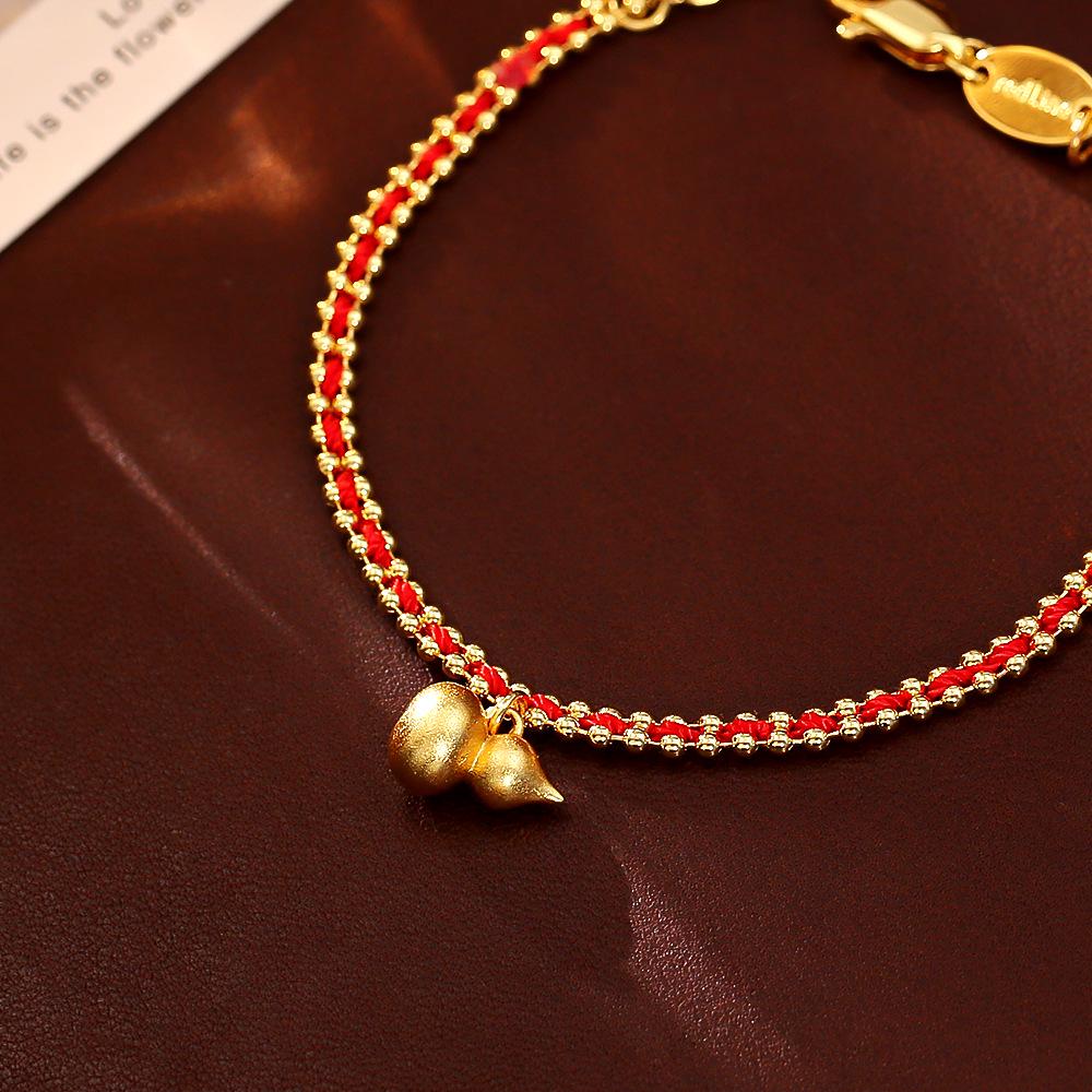 Chinese-Inspired Festive Gourd Fulu Bracelet: Gold-Plated, High-End Fashion, New Chinese Style Jewelry.