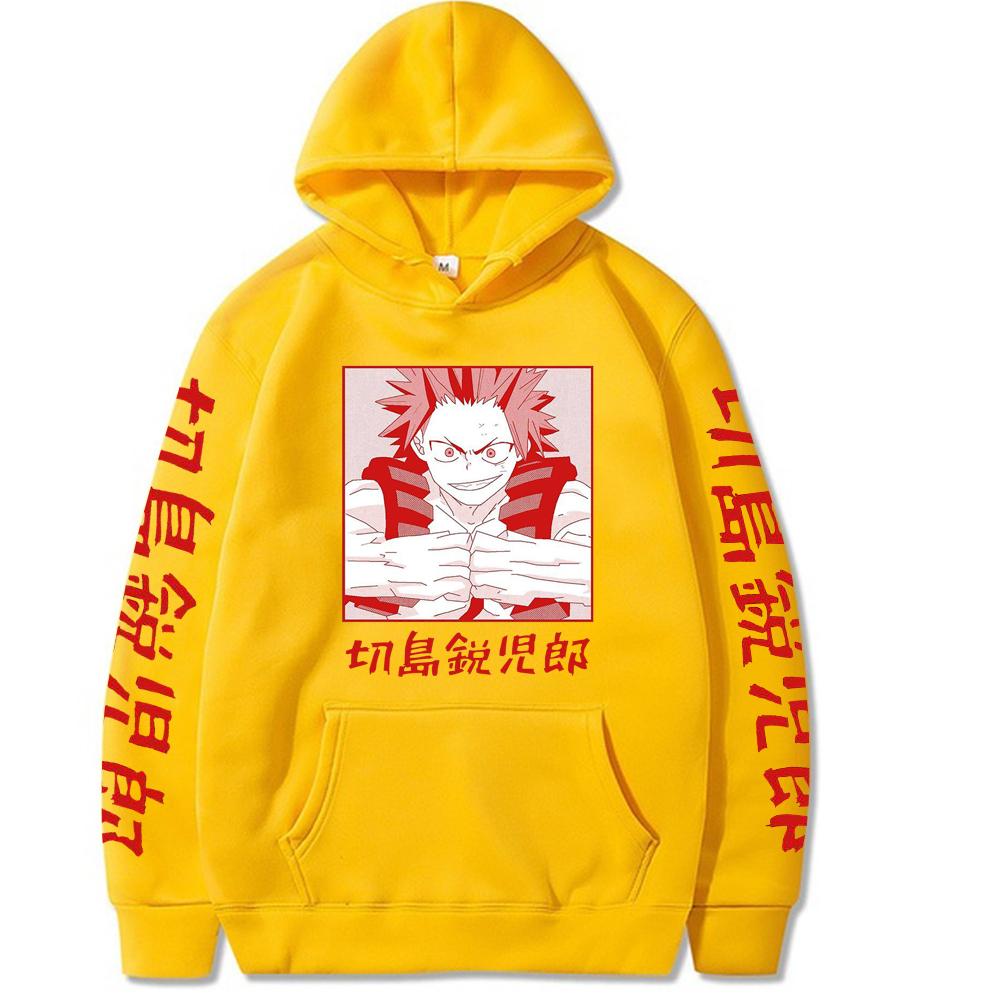 

Горячая аниме Моя геройская академия Киришима Эйдзиро принтованный капюшон для мужчин и женщин Распространенные толстовки с капюшоном размера плюс толстовка уличная одежда Harajuku 4XL жёлтый