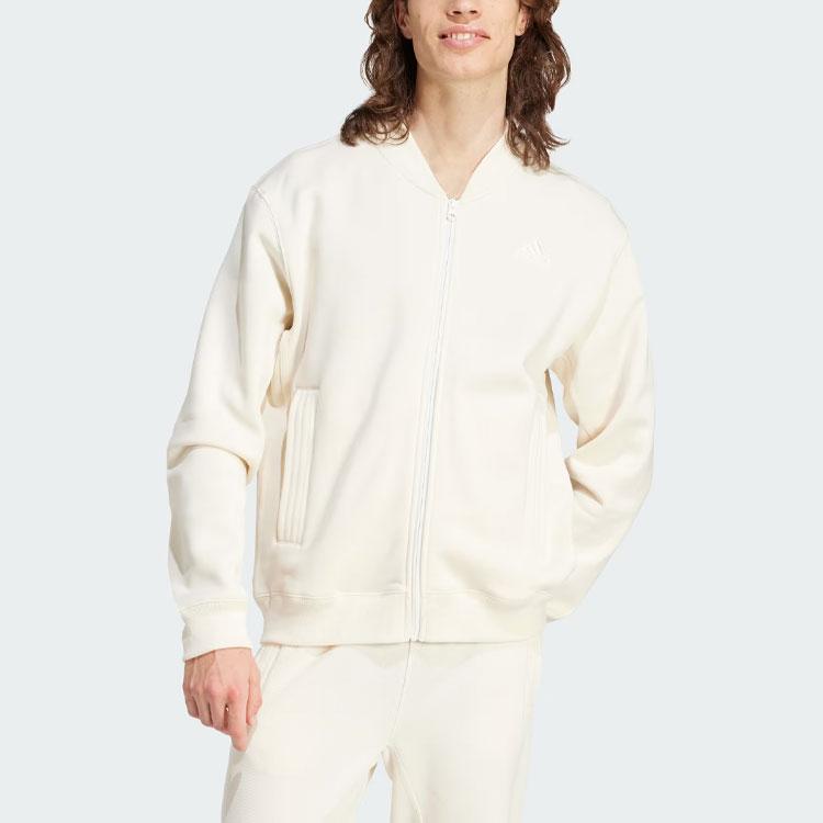 New Adidas Lounge Fleece Bomber Jacket With Zip Opening Jackets & Coats Men's Beige IN1724