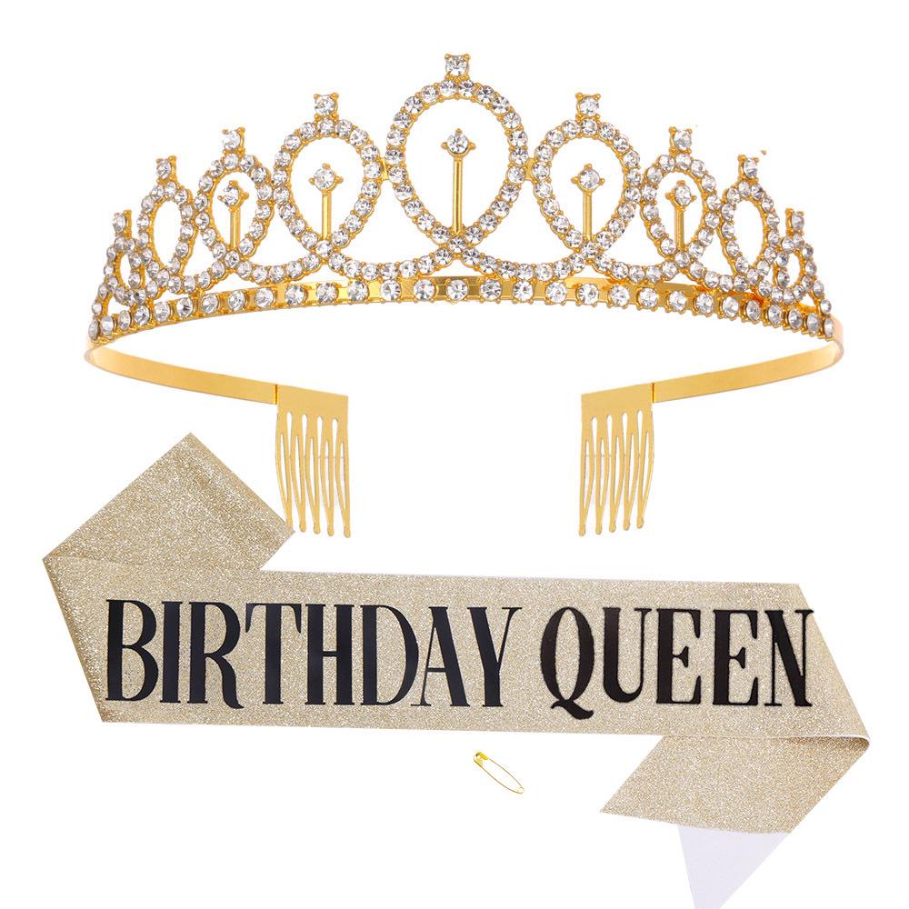 Set de Corona Brillante con Correa para el Hombro y Diadema para Niñas Cumpleañeras