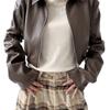 American Retro Long-sleeved Lapel Leather Jacket Women's Spring and Autumn Sweet Cool Girl Motorcycle Jacket Short Top