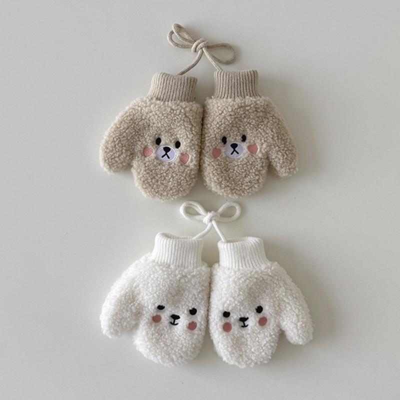 Cosy Infant Fleece Lined Hand Mittens Attached Neck Rope For 1-4 Year Old Children Soft Winter Accessories Unisex
