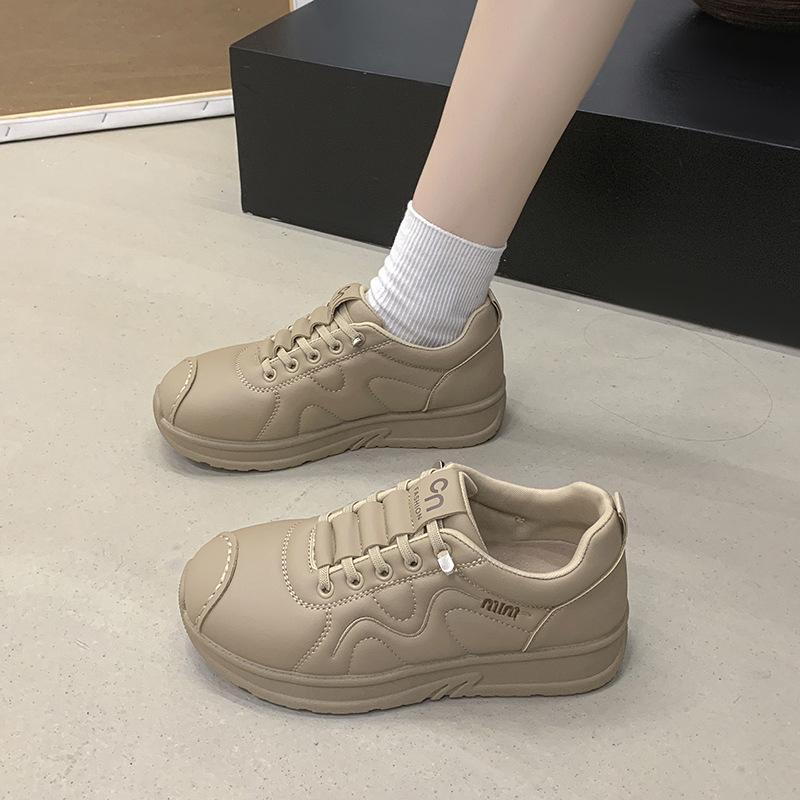 2025 autumn new leather surface casual stepping on shit feeling non-slip versatile comfortable bread little white shoes soft sole sports shoes women