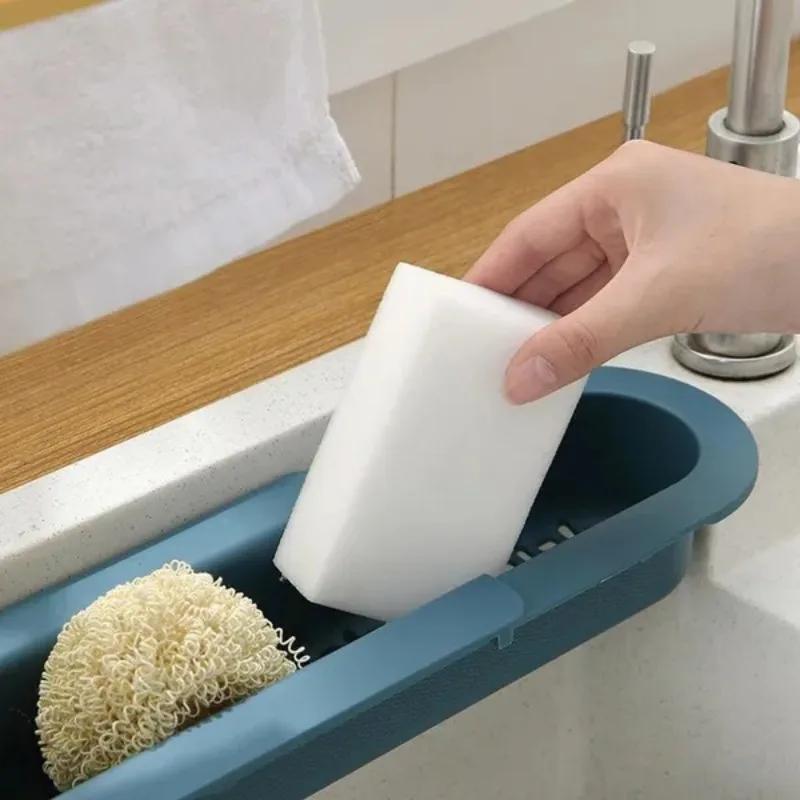 1 Stk. Multifunktions-Spülbeckenablaufkorb Verstellbarer Ausziehbarer Abtropfschwamm-Aufbewahrungsständer Küchenzubehör