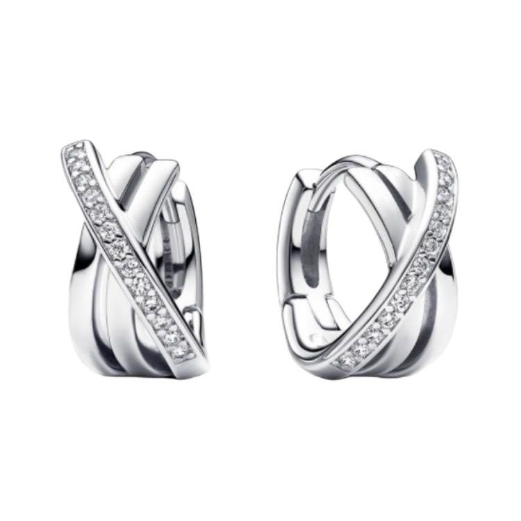 Pandora Solid Color Design 925 Silver Cubic Zirconia Earrings Women Earrings 293150C01 Box,F,Silver