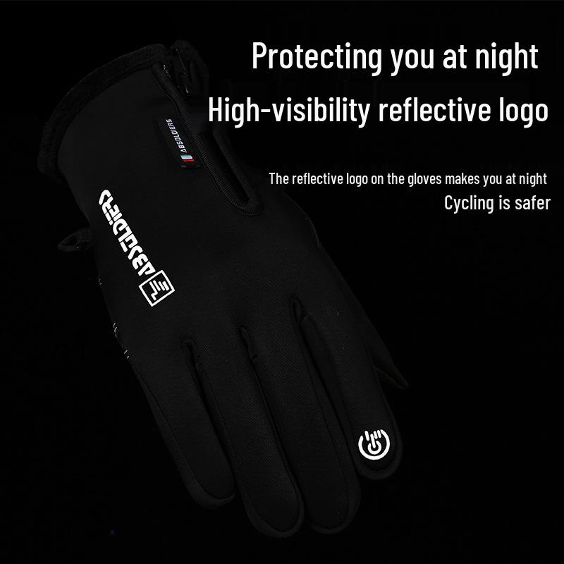 Autumn/Winter Touchscreen Zipper Gloves: Two-Finger Flip Cover for Fishing, Cycling, Outdoor Sports, Plus Velvet Insulation for Cold Protection