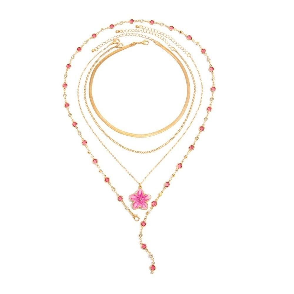 Flower Pendant Cross Necklace Set Beads Zinc Zinc Alloy Neck Pendant Unique Metal Stacked Necklace  Daily