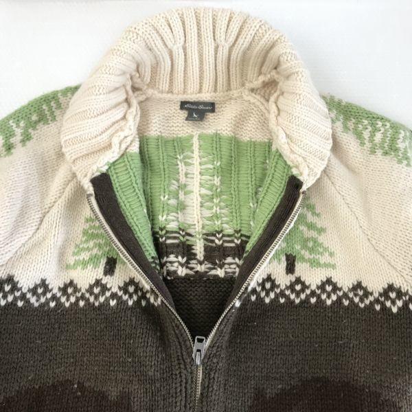 Eddie Bauer/Cowichan Sweater/Women’s PXL/White×Brown/Nordic Pattern/Knit Jacket/Outer(USED)