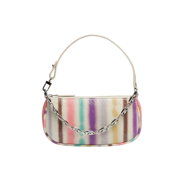 

New By Far Mini Rachel Leather Shoulder Bag, Handbag, Shoulder Bag Mini Women s White Color Stripes 21SSMIRAIVRSPRSMA 19.1*4.1*9.9CM