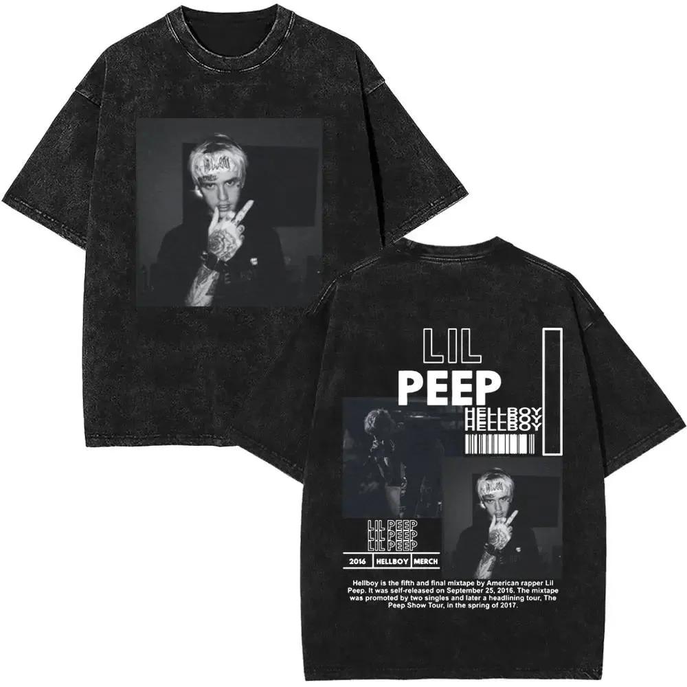 Washed Vintage Rapper Lil Peep Double Sided Print T-shirts Men Women Fashion Hip Hop Oversized Short Sleeve T Shirt Stre 2618