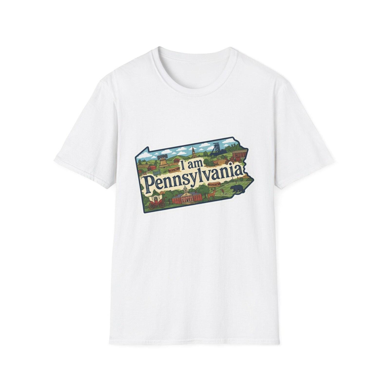 I am Pennsylvania T-Shirt | Pennsylvania State Outline, Scenic Landmarks Tee XL