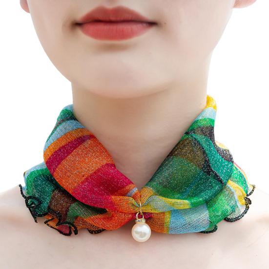 

Женский солнцезащитный крем с воротником на шею, декор из искусственного жемчуга, шифоновый шарф из органзы с принтом, прозрачная петля для шарфа, аксессуар для шеи