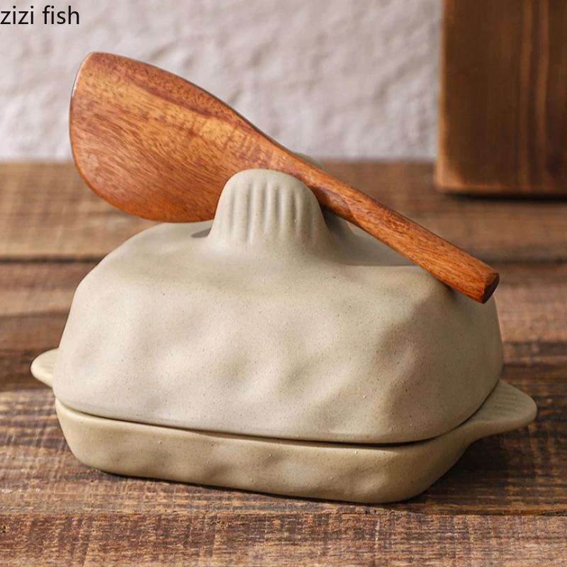 Kitchen Specific Butter Box Ceramic Butter Plate with Lid Bread Plate Dining Plates Dessert Bowl Cheese Dish Fruit Plates Tray