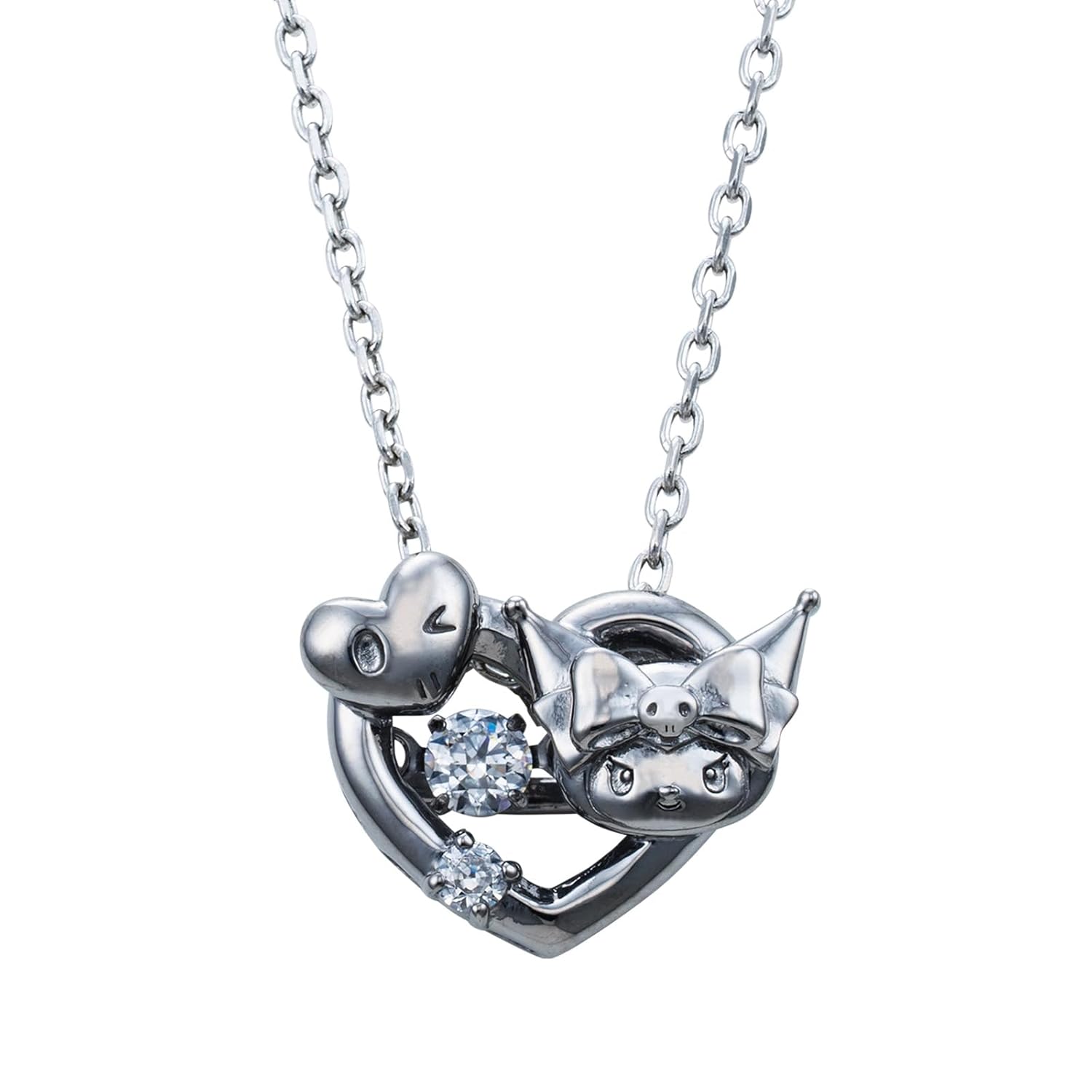 

White Clover Kuromi 20th Anniversary Ladies Necklace Dancing Stone Sanrio Characters Silver 925 Surgical Stainless Steel 316L Cubic Zirconia Heart