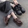 Women's Spring British Style Mules - Top Layer Cowhide Platform Loafers with Velcro Strap, Comfortable Thick Sole Casual Shoes