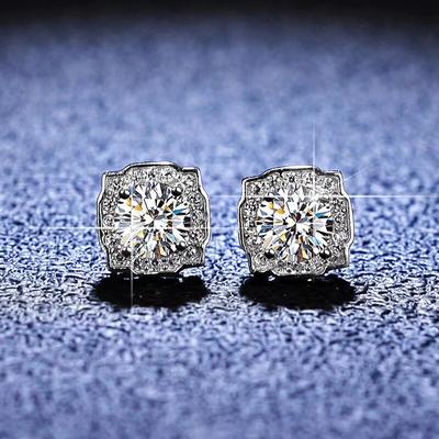 D Farbe 1,0 ct D Farbe Echte Moissanit Diamant Ohrstecker 925 Sterling Silber Quadratische Ohrringe Hochzeit Edlen Schmuck für Frauen
