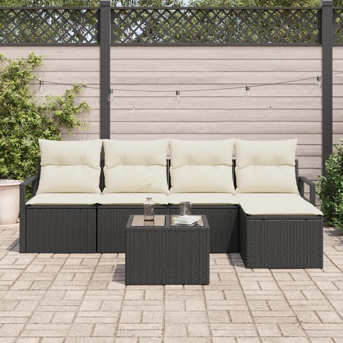 Ensemble de Canapés de Jardin 5 Pièces avec Coussins en Poly Rattan Marron, Canapé de Jardin 2 Places avec Rangement 3355016