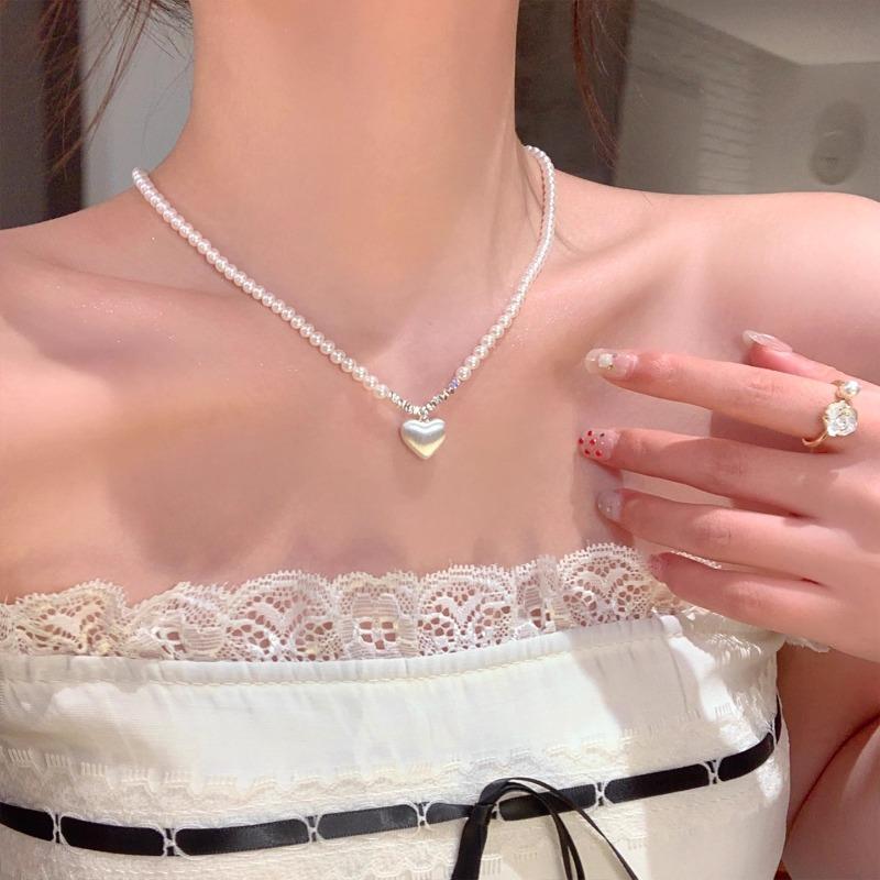 Love Pearl Silver Bead Necklace for Women - Luxury, Small-scale, High-end, Elegant Choker Earrings Accessories