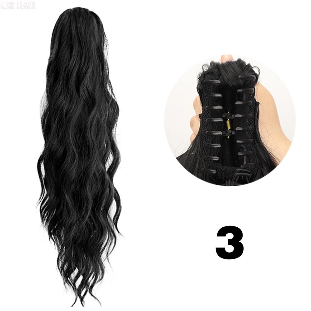 XINRAN Synthetic Long Wavy Ponytail Hair Extensions Claw Clip In Pony Tail Natural Black Wig For Women Cosplay Wear