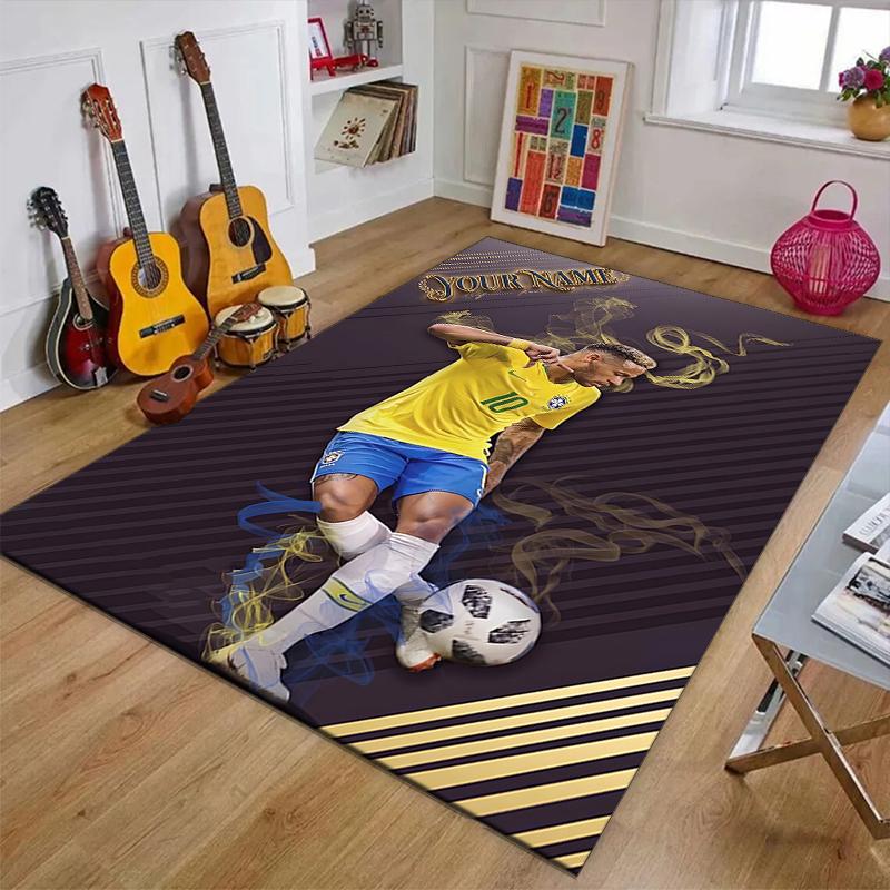 Brazilian Football Player Design Area Rug Personalized Name- Non-Slip, Soft & Cozy Floor Mat for Living Room, Office - Indoor/Outdoor Carpet