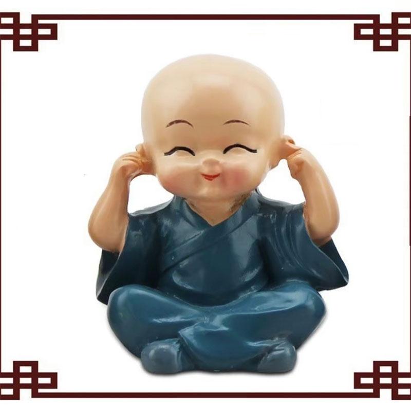 1 Set İçinde 4 Adet Bebek Buda Heykeli Kung Fu Keşiş Heykeli Araba Aksesuarları