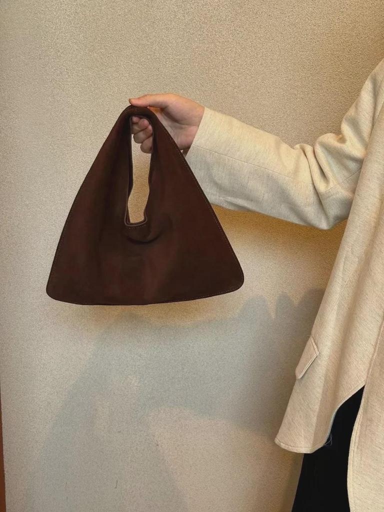 2024 Autumn/Winter TR Frosted Cowhide Triangle Shoulder & Messenger Bag: Retro Leather Handbag