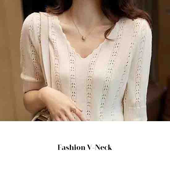 Fashion Summer Short Sleeve Knitted Sweater Pullovers Women Tops V-Neck Knit Pullover Women Sweater Sweaters JJ19