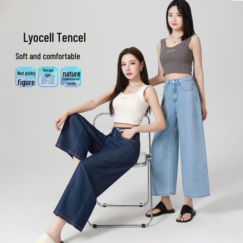 Women's Tencel High-Waist Wide-Leg Cropped Jeans