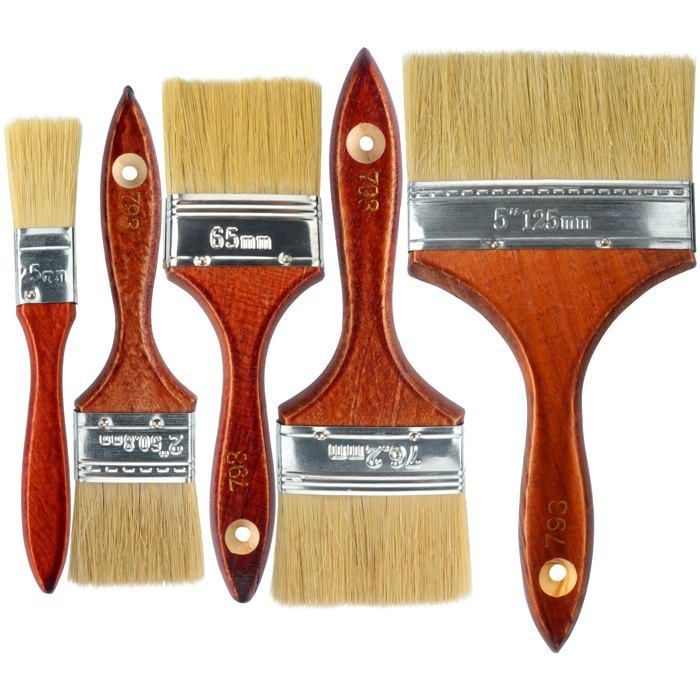Lot de 5 pinceaux peinture - AIMOONSA - Modèle mixte - Poils synthétiques - Manche bois - Eau & huile