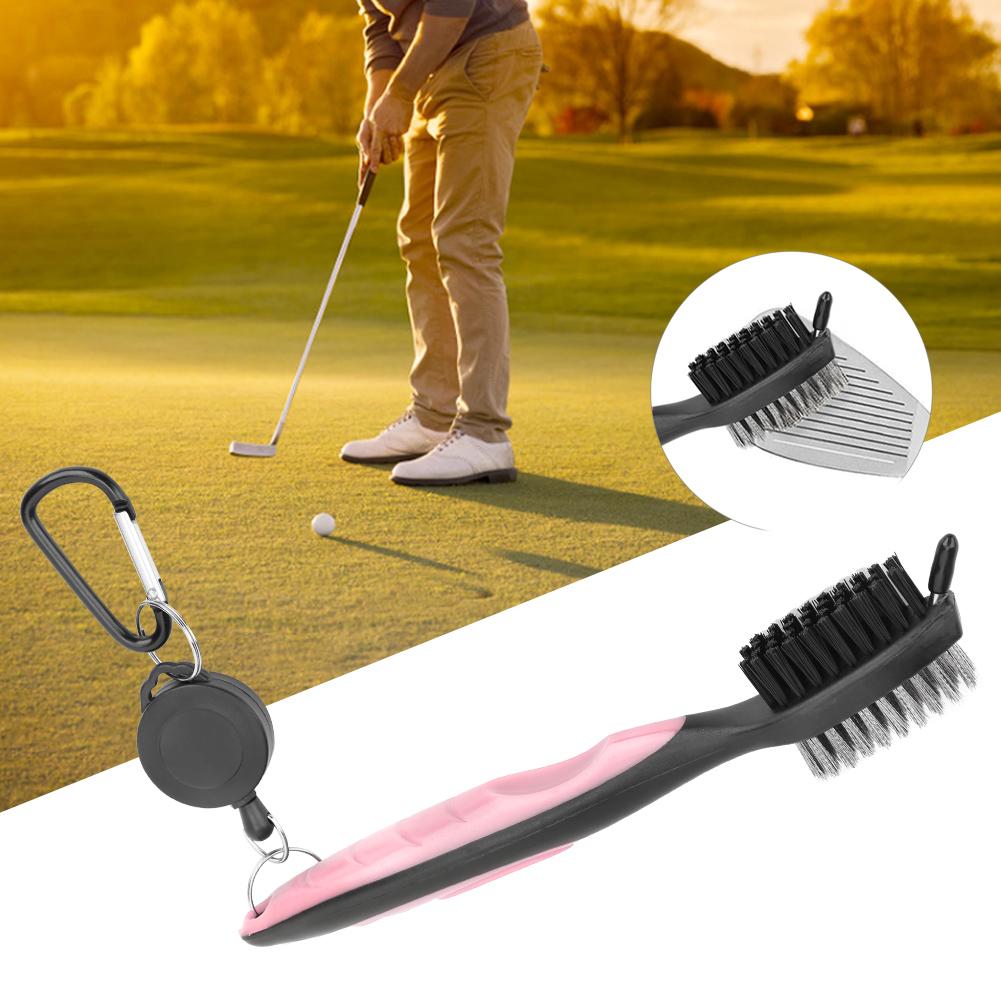 Multifunctional Golf Club Cleaner Brush with Nylon Steel Dual Bristles Cleaning ToolPink