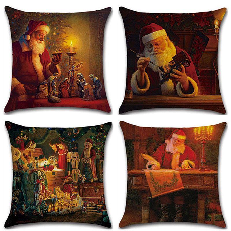 Elegantes Weihnachtskissen aus Leinen mit Weihnachtsmann für gemütliche Heimdekoration