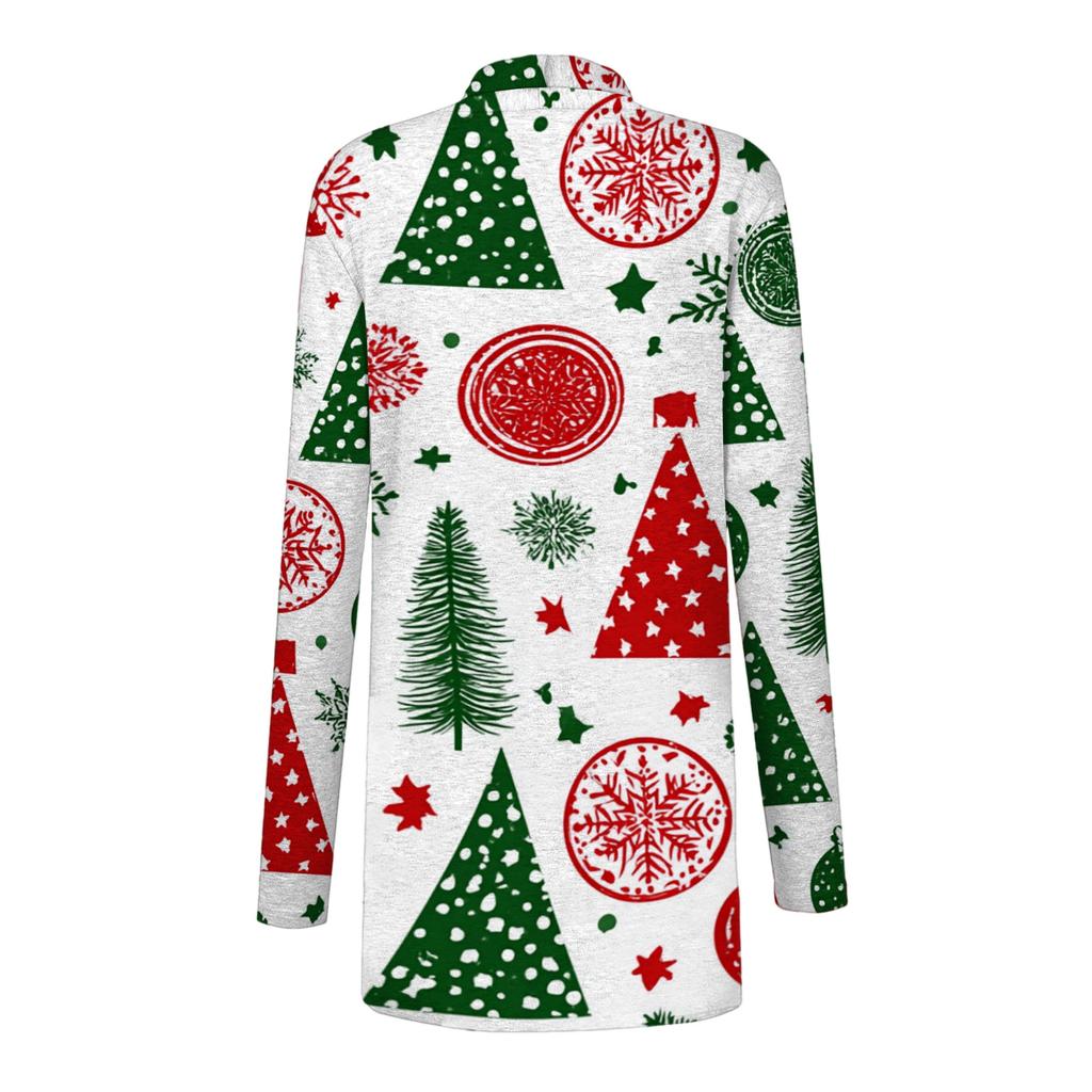 Women's Casual Christmas Print Midi Cardigan Jacket, Open Front Outerwear for Holiday