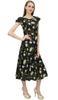 Bimba Women's Ruffly Sleeve Digital Floral Printed Black Cotton Party
