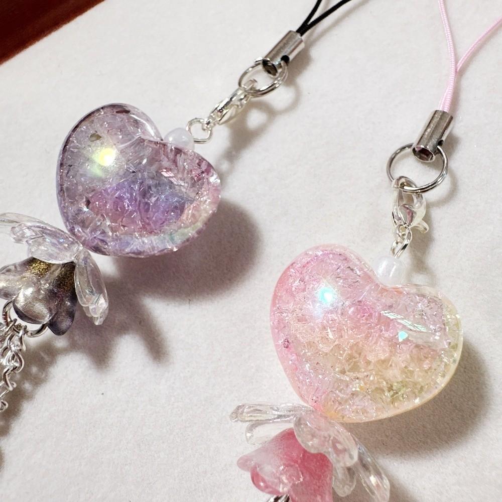 Floral Design Flower Bag Pendant Chubby Shape Mobile Phone Pendant Heart-Shaped Keychain  Student