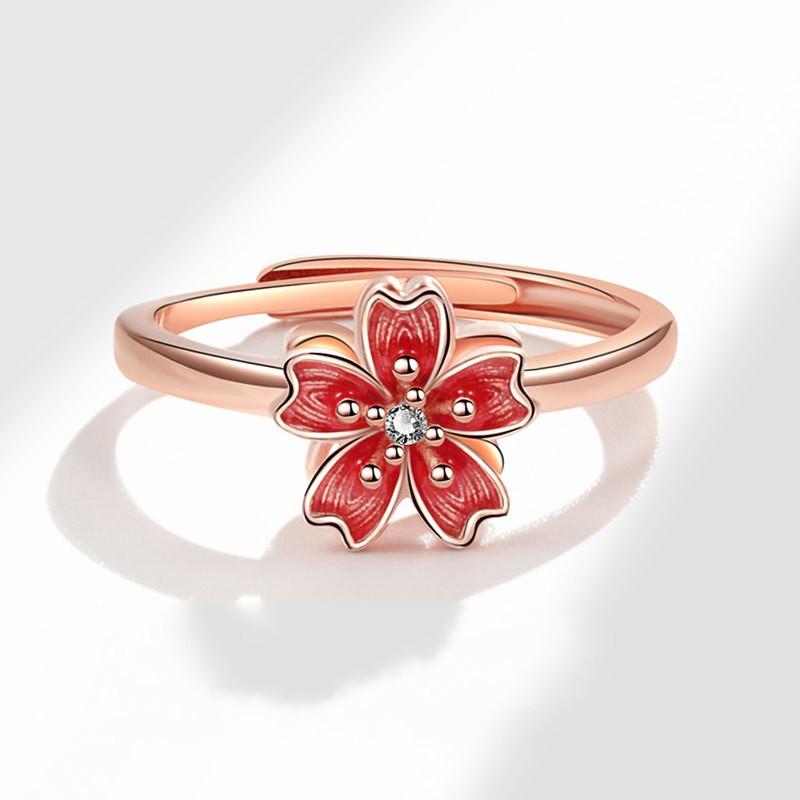 Anillo giratorio ajustable de esmalte de flor de melocotonero para la ansiedad para mujer, anillo de nudillo de metal de flor antiansiedad relajante Bague Femme