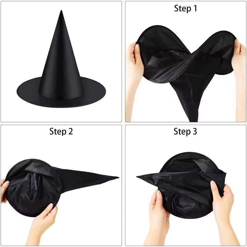 1PC Halloween Witch Hat Black Folds Wizard Hats Halloween Decorations Masquerade Party Carnival Costume Cosplay Props TMZ