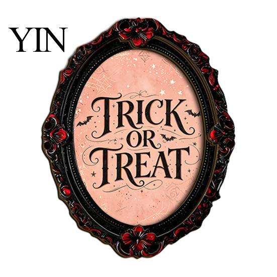 Halloween Party Supplies Retro Frame Refrigerator Magnet, Wood Oval Picture Fridge Kitchen Decor Magnet Cabinet Whiteboard for Home Office Artistic