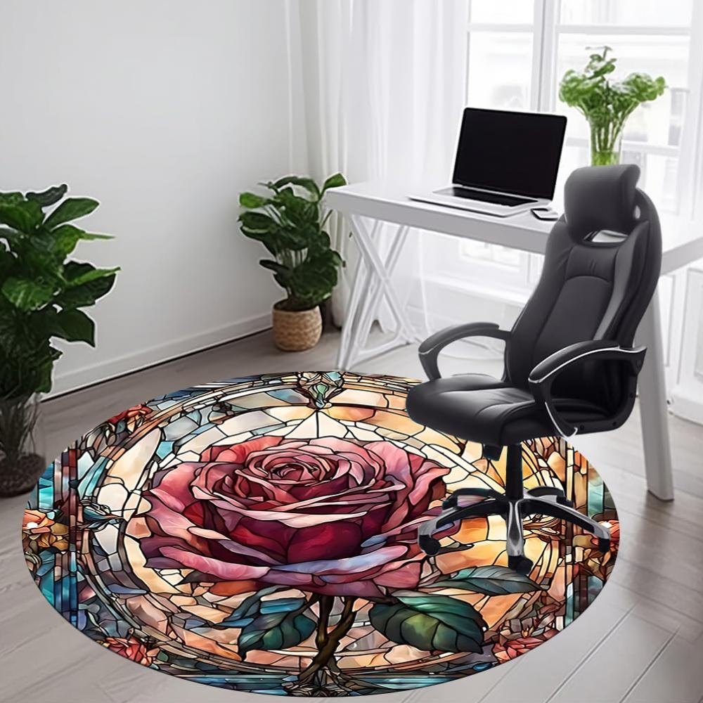 1 Stück Rose Buntglas Büro Runder Teppich, Unter Bürostühlen Schlafzimmer Wohnzimmer Heimdekoration, Raumdeko