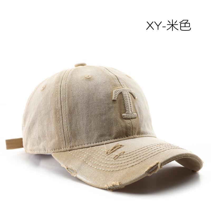 Hat Female Autumn and Winter Washed Retro Letter Ripped Cap Outdoor Men Travel Street Sunscreen Baseball Cap