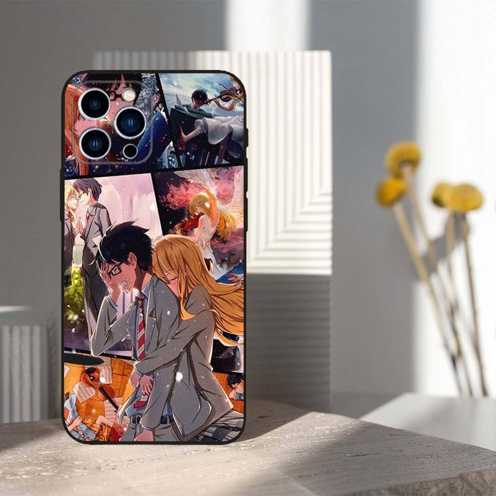 Hot YOUR LIE IN APRIL Comic Phone Case For iPhone 16,15,14,13,12,11 Plus,Pro Max,XS,X,XR,SE,Mini,8,7,Soft Silicone Black Cover