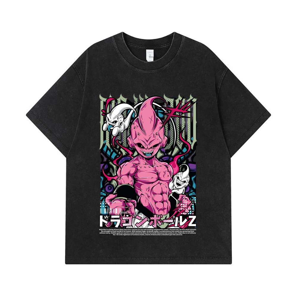 275 GSM Washed T-shirts 100% Cotton Dragon Ball V67 Majin Buu Print Unisex Heavy Cotton T Shirt