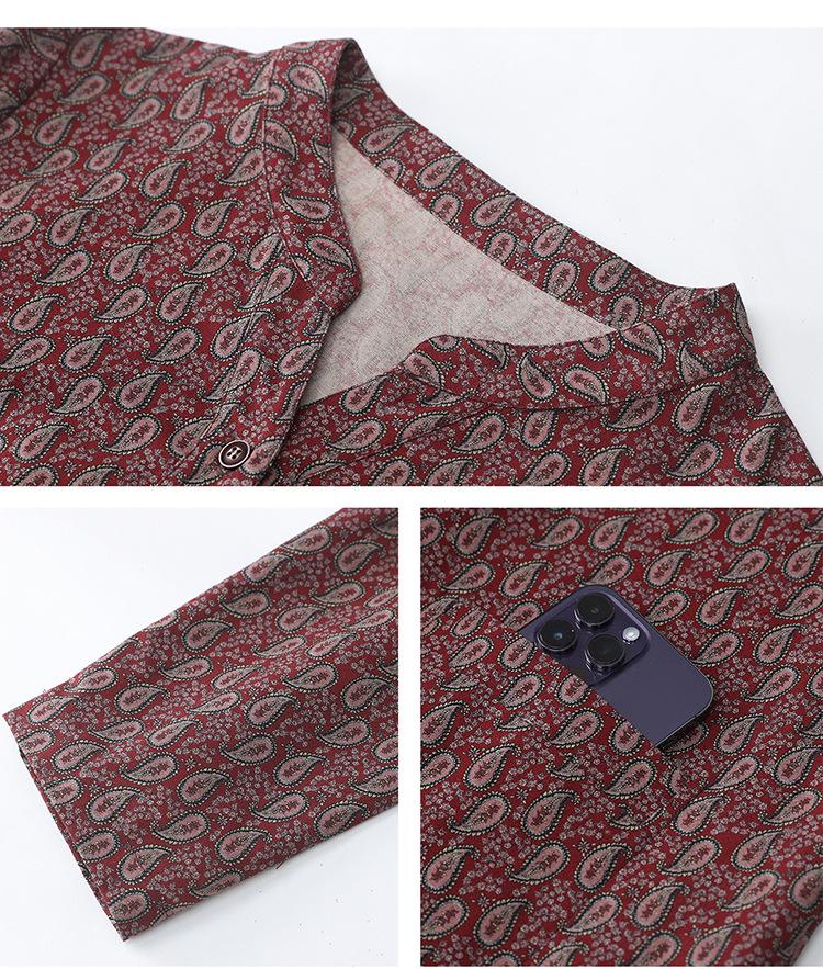 2025 New Style V-Neck Printed Dress for Women - Age-Reducing, Belly-Covering, Loose Casual Wear for Middle-Aged Moms in Spring & Autumn