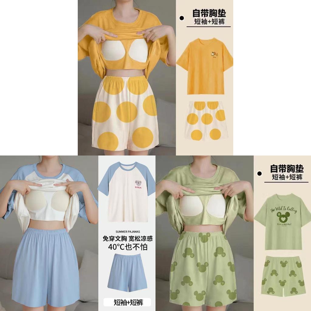 Cartoon Girl Summer Pajamas Set With Chest Padding For Sleep And Lounge Comfort